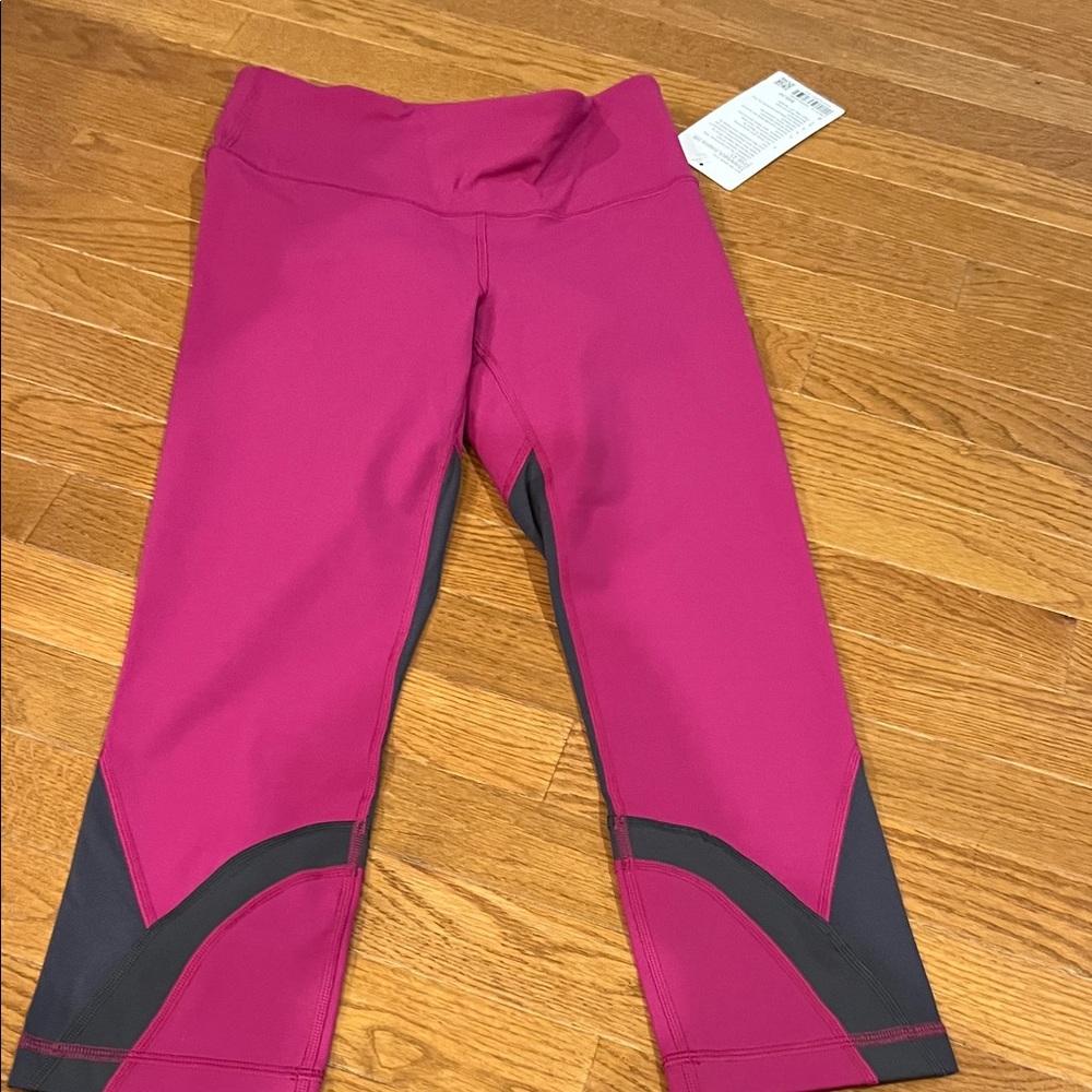lululemon athletica Magenta Capri Leggings with Charcoal Panels